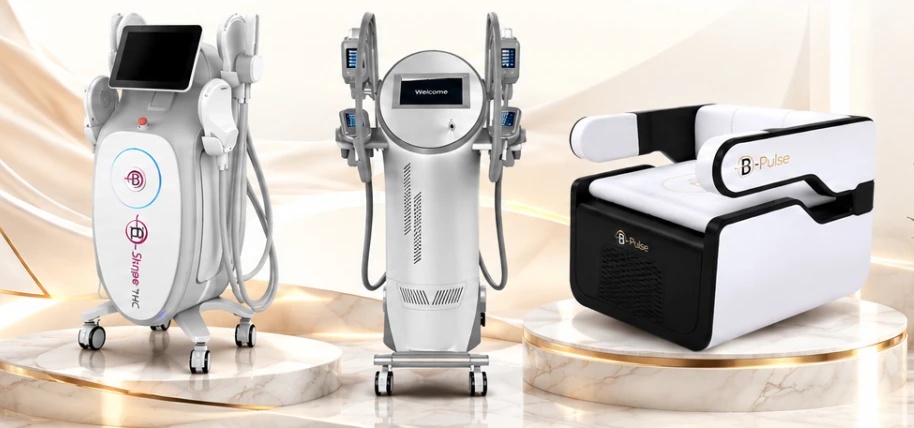 Les trois appareils du centre : B-Shape, Cold Sculpting et chaise B-Pulse